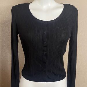 White House Black Market semi sheer light ribbed knit button front sweater M